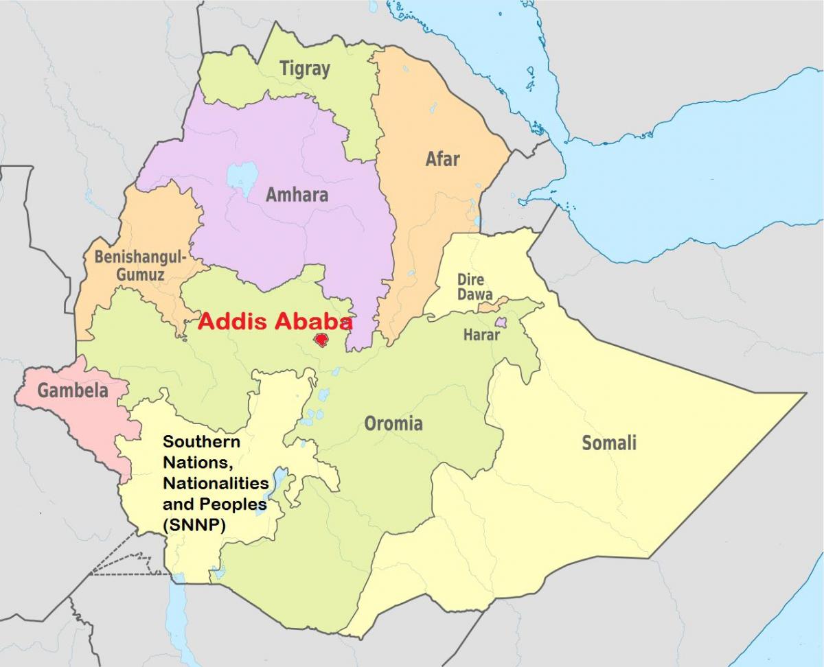 addis abeba, Etiópia mapa mundo