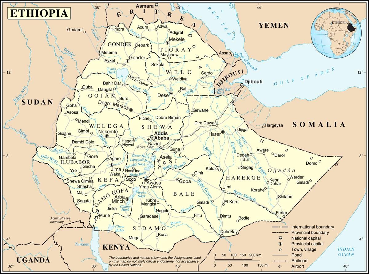 mapa atual da Etiópia