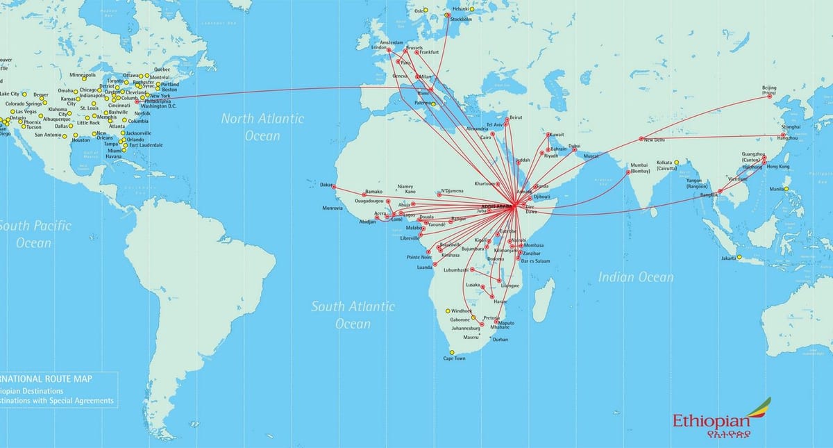 mapa da rota Etíope