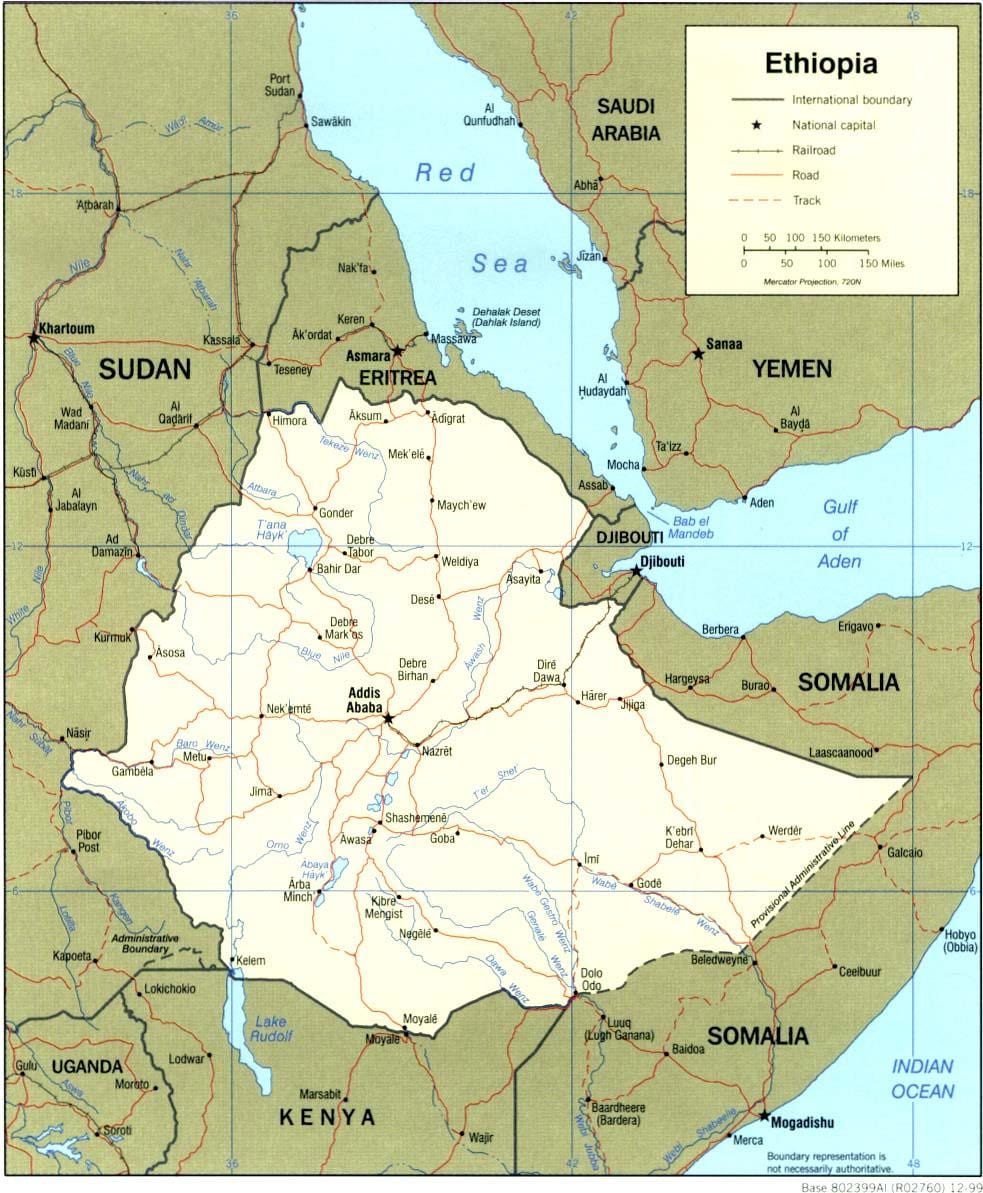 mapa geográfico da Etiópia