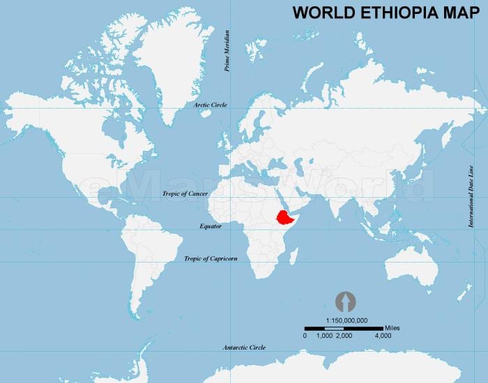 mapa da Etiópia localização no mundo
