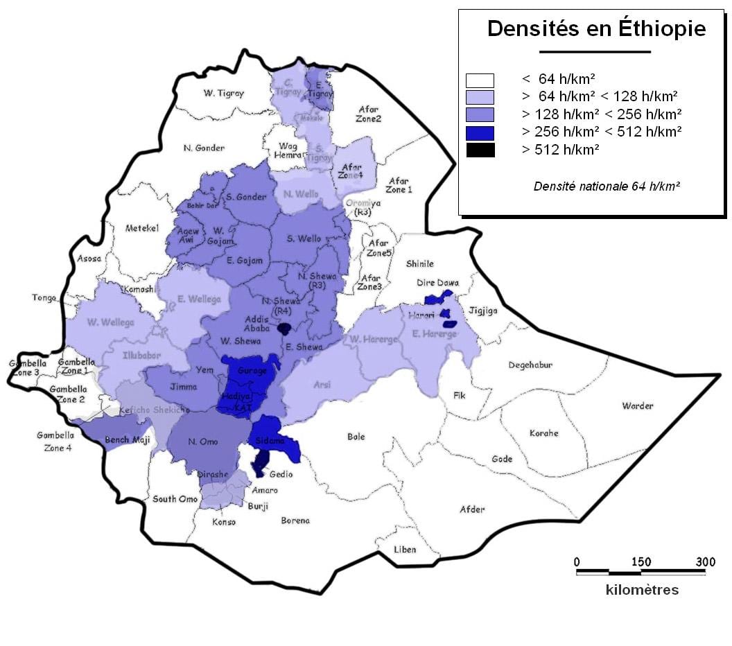 Etiópia densidade populacional mapa