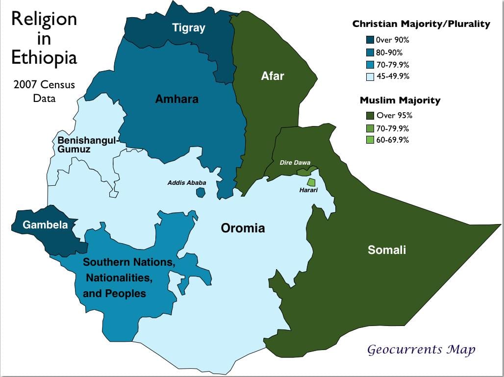 mapa da Etiópia religião