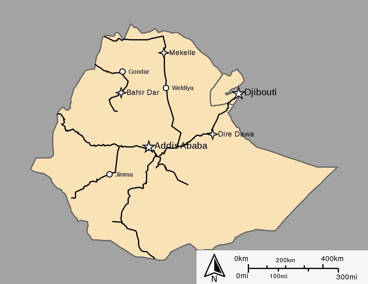 mapa da Etiópia trem