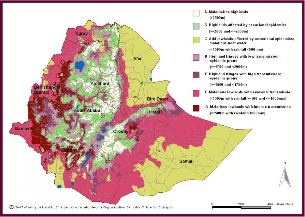 mapa da Etiópia malária