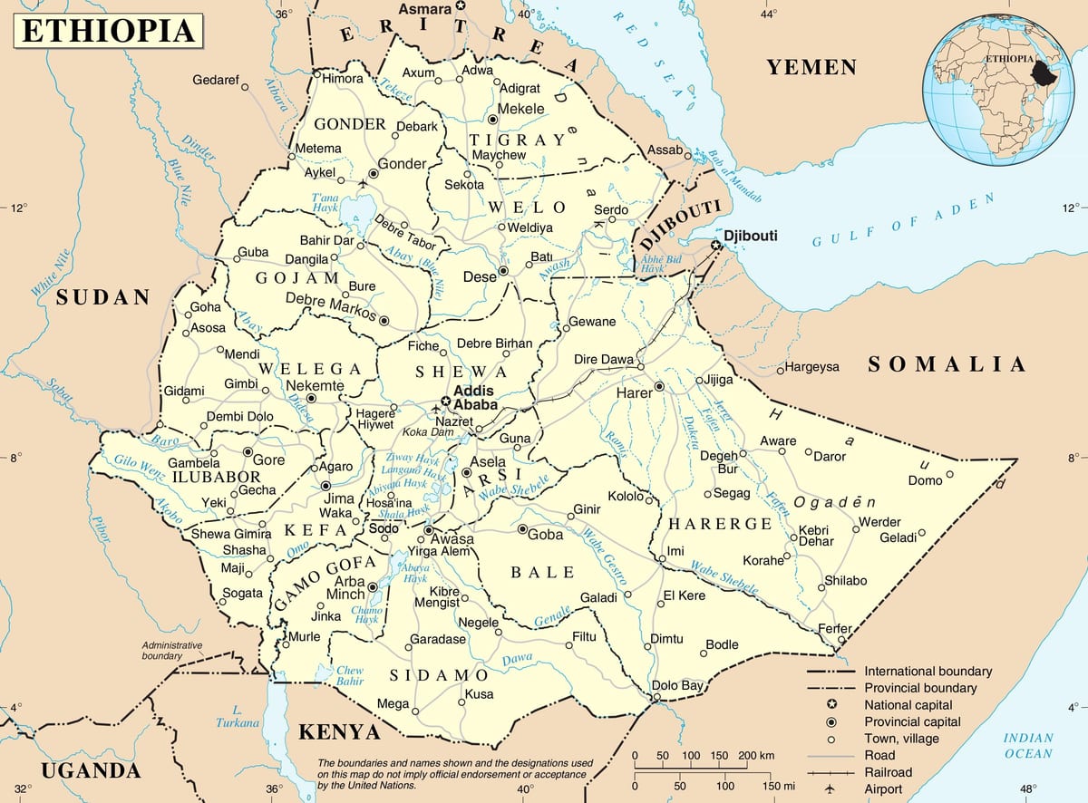 mapa político da Etiópia