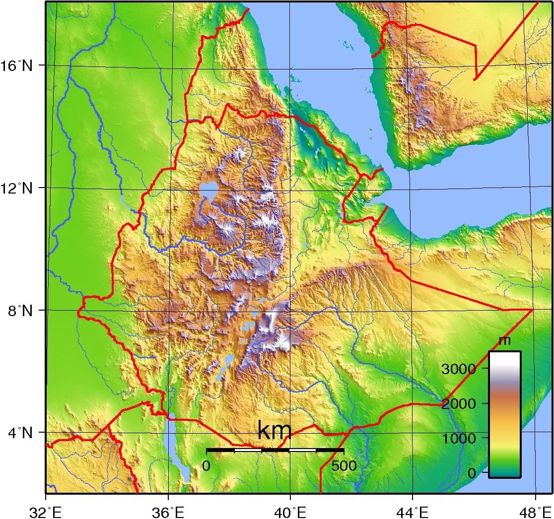 Etiópia mapa topográfico
