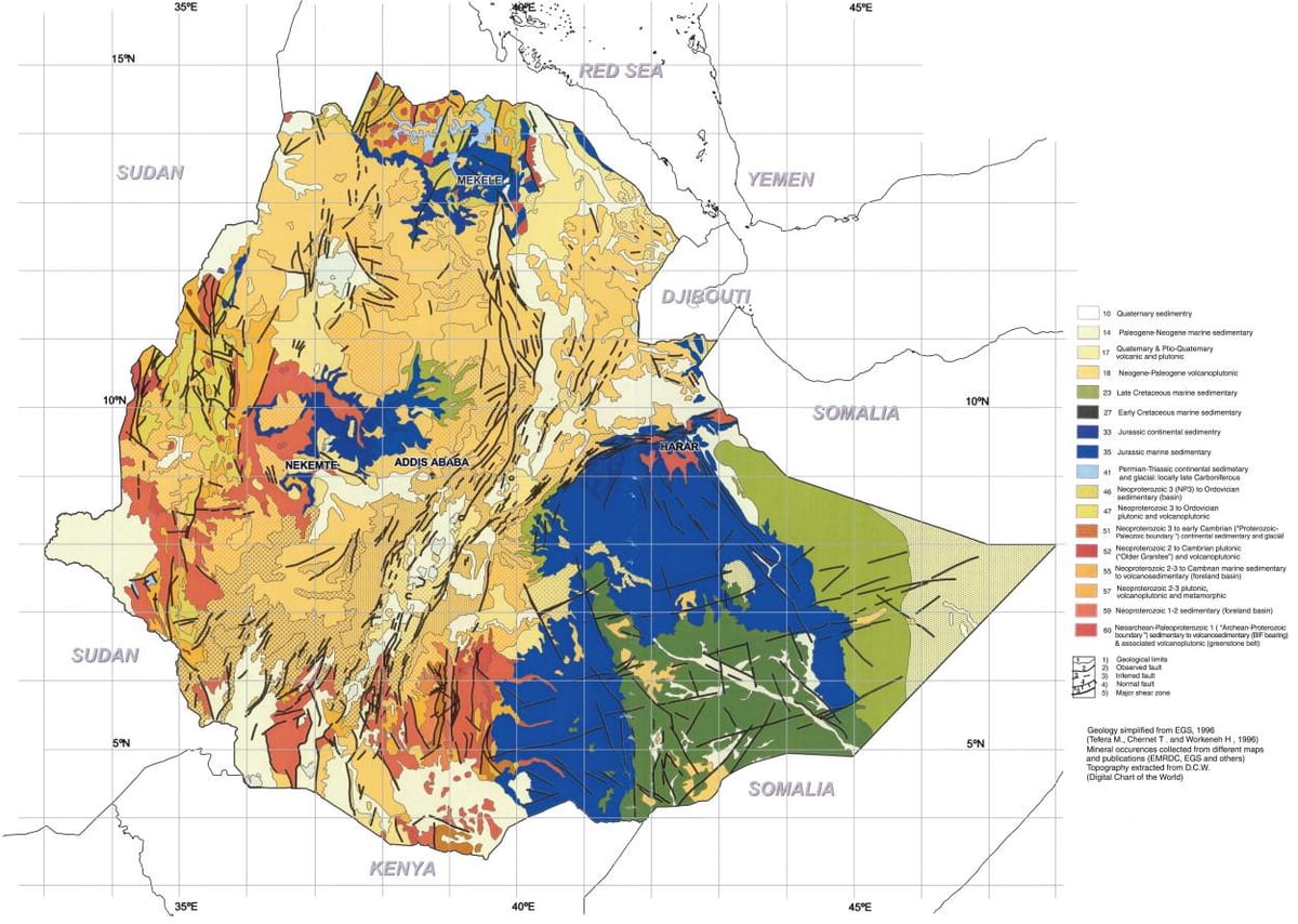 mapa geológico, mapa da Etiópia