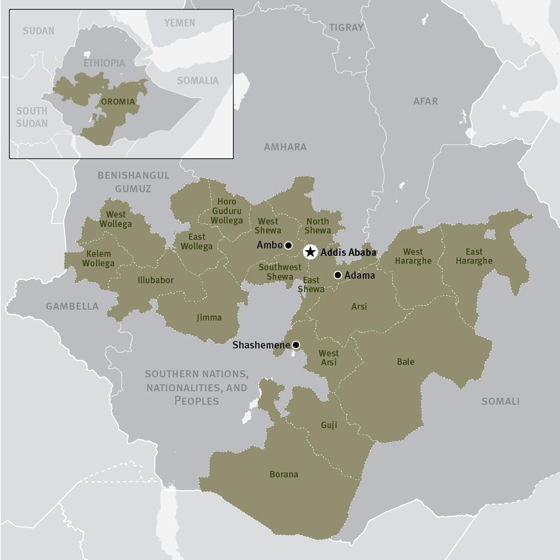 mapa da região de oromia na Etiópia