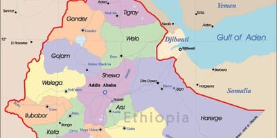 Etiópia mapa com cidades