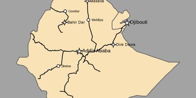 Mapa da Etiópia trem