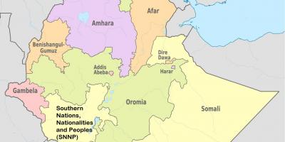 Etiópia estados regionais mapa