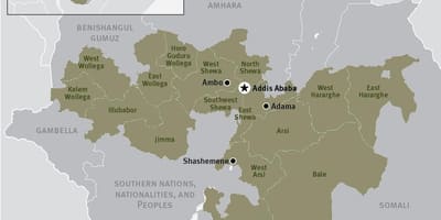 Mapa da região de oromia na Etiópia